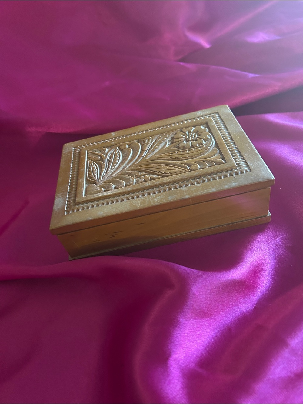 Wooden Carved Trinket Box with Sunflower